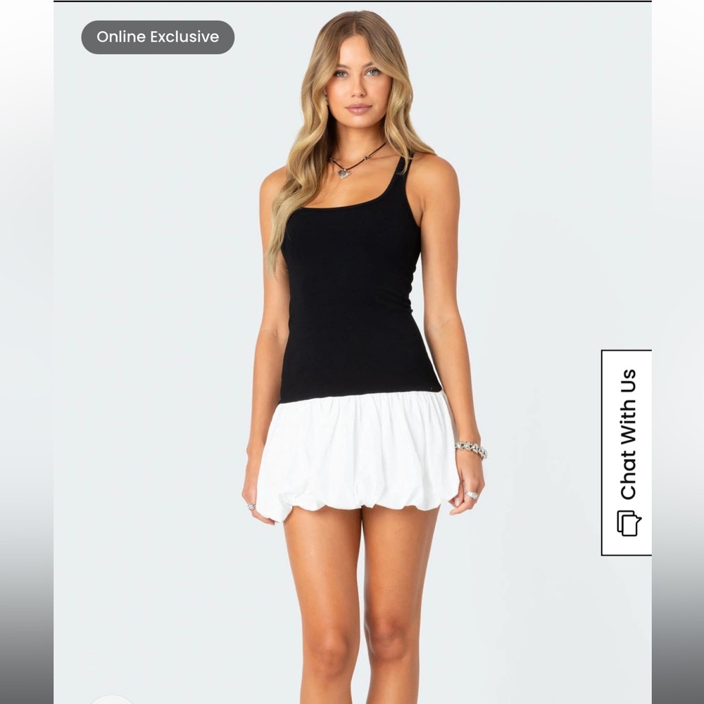 Edikted Contrast Bubble Skirt Ribbed Mini Dress